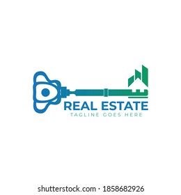 Key Logo Design Vector. Real estate logotype. Keys logo icon design.