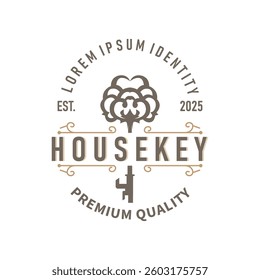 Key logo design with vintage retro concept security key button illustration simple minimalist template