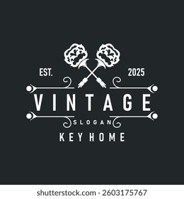 Key logo design with vintage retro concept security key button illustration simple minimalist template