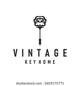 Key logo design with vintage retro concept security key button illustration simple minimalist template
