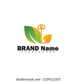 Key logo icon vector illustration design template. Creative design simple. key leaf logo design colorfull