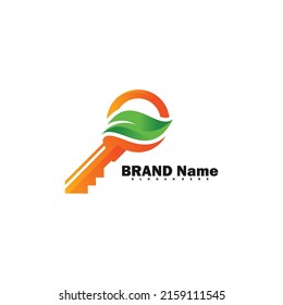 Key logo icon vector illustration design template. Creative design simple. key leaf logo design colorfull