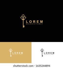 Key Logo isolated on Black background. Design key for logo, Simple and clean flat design of the key logo template. 