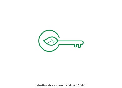 Key logo with leaf combination in simple minimalist style