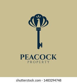 Key logo peacock shape for real estate business.Flat style.Property business symbol.Modern design.Security icon