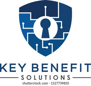 Key logo and shield for security. Modern and futuristic in style.