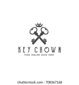 Key logo template. Old keys with crown on white background