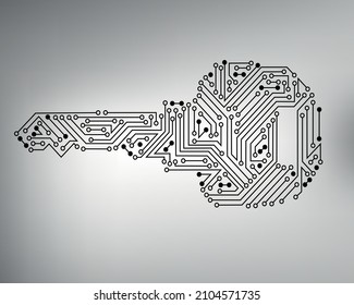 
key logo. vector drawing of a key filled in the form of an electrical board