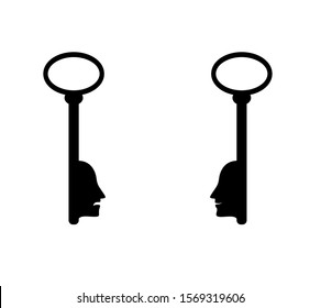  key looks like human face one angry another positive, creative concept bad and good emotions, vector