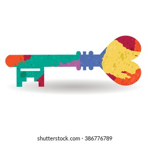 key to love drawn painted icon vector