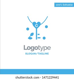 Key, Love, Heart, Wedding Blue Solid Logo Template. Place for Tagline. Vector Icon Template background