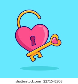 Key love and lock for couple valentine vector, illustration, icon flat