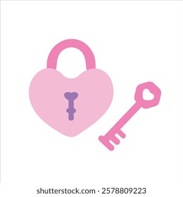 Key love lock on white background. Vector design element for Valentine's day.