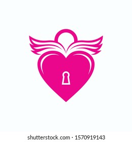 Key love with wings concept logo design or love simple icon