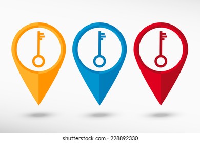 Key map pointer, vector illustration. Flat design style 