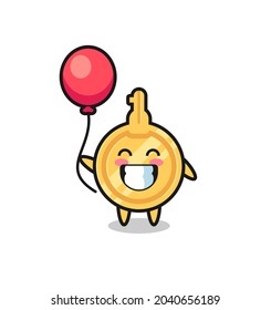 key mascot illustration is playing balloon , cute design
