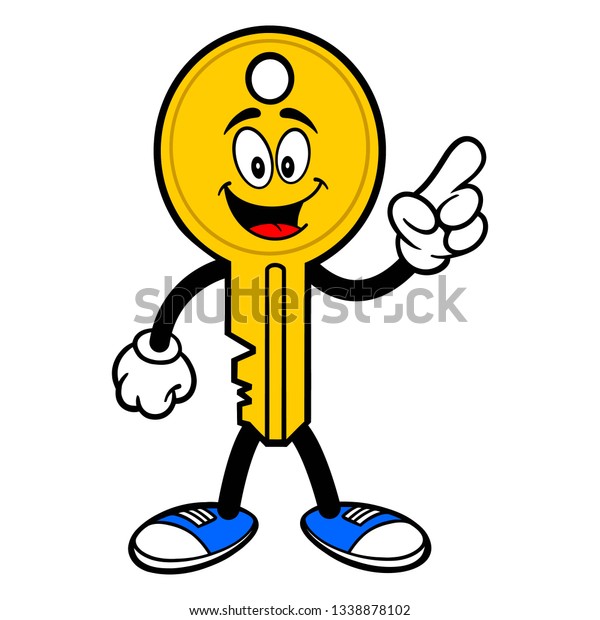 Key Mascot Pointing - A vector cartoon\
illustration of a car key mascot\
pointing.