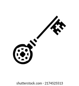 Schlüsselsymbol für mittelalterliche Glyphe, Vektorgrafik. Hauptmittelalterzeichen. isoliertes Kontursymbol