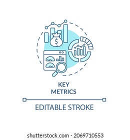 Key metrics blue concept icon. Monitoring business performance. Assessing analytics. Business model abstract idea thin line illustration. Vector isolated outline color drawing. Editable stroke