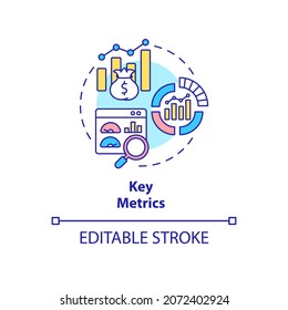 Key Metrics Concept Icon. Monitoring Business Performance. Assessing Analytics. Business Model Abstract Idea Thin Line Illustration. Vector Isolated Outline Color Drawing. Editable Stroke