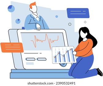 Key metrics. Vector illustration. Data-driven decisions are made based on key metrics and statistical trends Key metrics provide quantitative measurement performance The report highlights