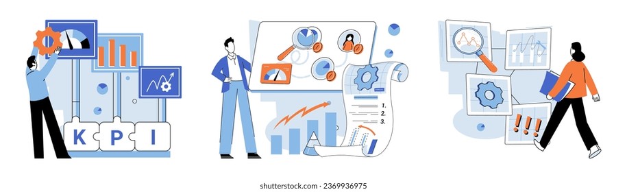 Key metrics. Vector illustration. Key metrics provide valuable insights into business performance Effective information management is crucial for making informed decisions Marketing strategy plays