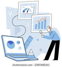 Métricas clave. Ilustración vectorial. Las estadísticas juegan un papel crucial en el análisis financiero profesional El tablero muestra las métricas clave para el monitoreo del rendimiento en tiempo real El análisis de las métricas clave ayuda
