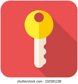 Key, modern flat icon with long shadow