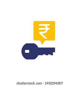Key money icon with a rupee