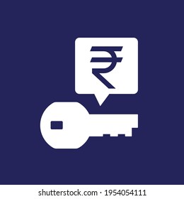 Key money icon with a rupee, vector