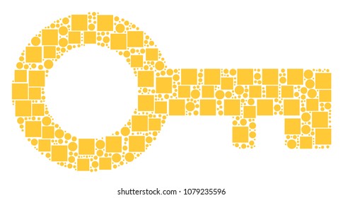 Key mosaic icon of squares and spheric dots in different sizes. Vector items are united into key mosaic design concept.