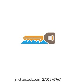 Diseño de logotipo de paisaje de montaña y clave.