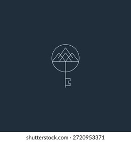 Logotipo de arte clave y de la línea de montaña que simboliza el acceso, el viaje y los logros.