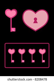 Key To My Heart - Four keys spelling the word LOVE. The lucky key will unlock the heart!