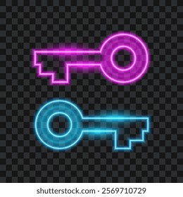 Key neon icon set, glowing outline design, vector illustration.