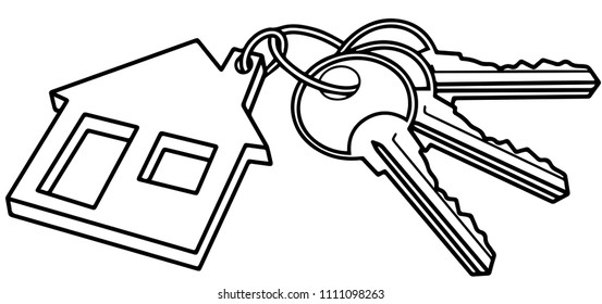 Key to a new home or house concept - three keys with trinket isolated on white.