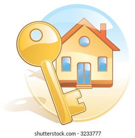 Key, new home, realty. Stylized aqua style vector icon. More at [url]http://www.shutterstock.com/sets/37783-icons-orange-gray.html?rid=8099[/url]