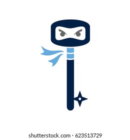Key Ninja Logo Design. Shape of a Key with a Ninja Head