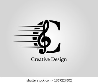 Key Note C Letter Logo Vector. Music Note On Initial C Design.