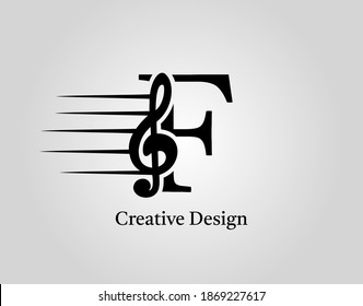 Key Note F Letter Logo Vector. Music Note On Initial F Design.