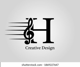 Key Note H Letter Logo Vector. Music Note On Initial H Design.