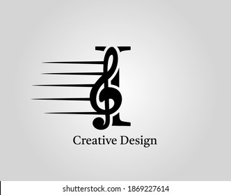 Key Note I Letter Logo Vector. Music Note On Initial I Design.