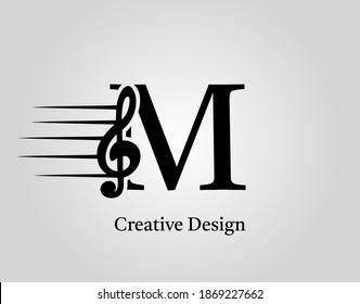 Key Note M Letter Logo Vector. Music Note On Initial M Design.