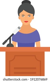 Key Note Speaker Concept, Hrm Symbol on White Background, Company secretary giving brief to press vector color icon design, Manager and Podium Design, business character stock illustartion