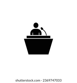 Key Note Speaker Concept, Hrm Symbol on White Background, Company secretary giving brief to press vector icon design, Manager and Podium Design
