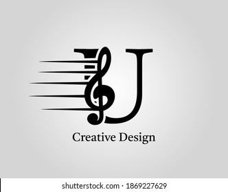 Key Note U Letter Logo Vector. Music Note On Initial U Design.