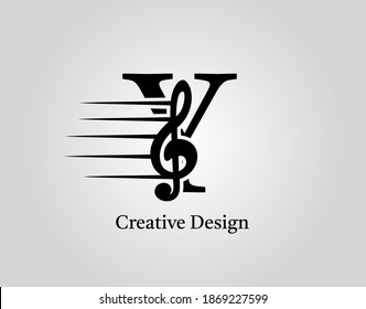 Key Note Y Letter Logo Vector. Music Note On Initial Y Design.