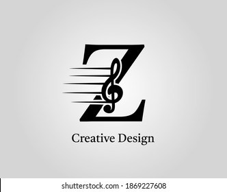 Key Note Z Letter Logo Vector. Music Note On Initial Z Design.