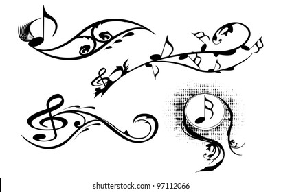 key notes and notes with floral elementes