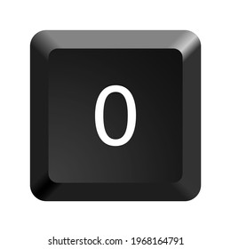 Key with number 0. Black computer keyboard. Button icon vector illustration. 
